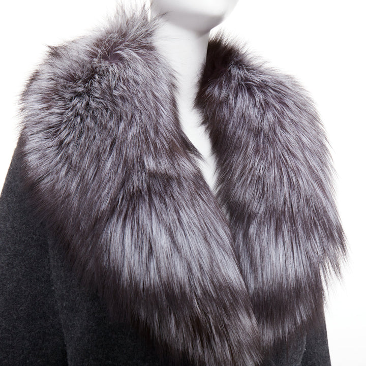 MICHAEL KORS COLLECTION grey fur collar dark grey wool side zip coat