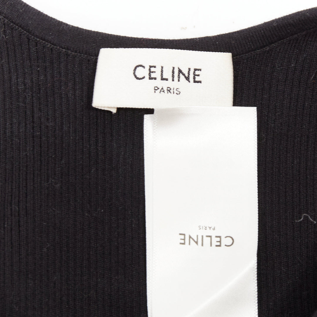 CELINE black cotton blend cream ribbed logo round neck bra top  Lisa Blackpink