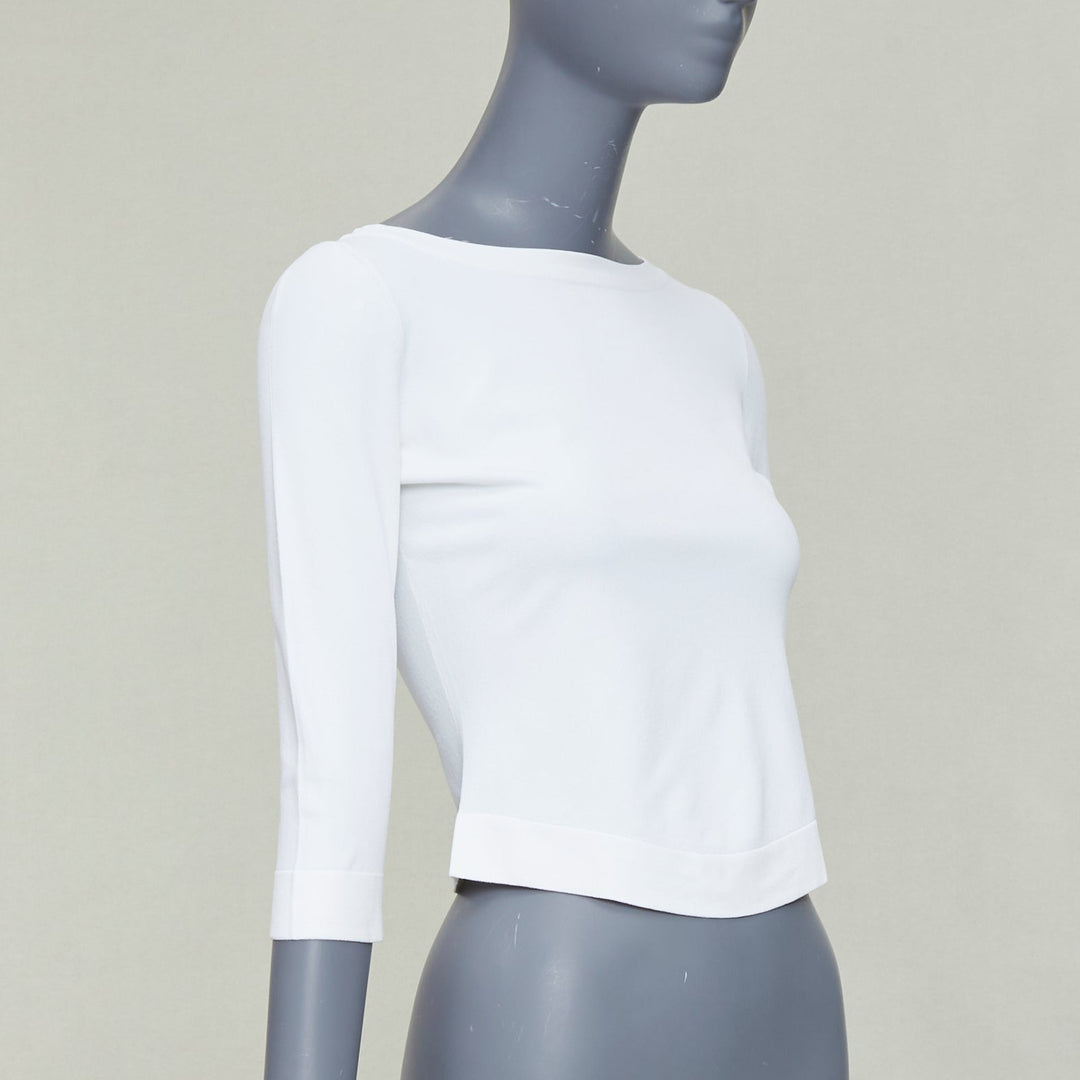 ALAIA cream cropped sleeved bateau neck sweater top