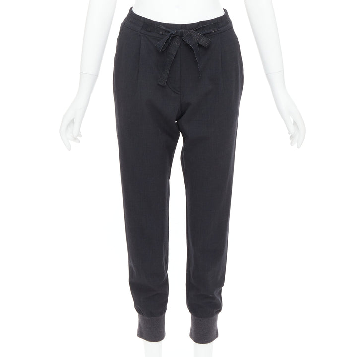 BRUNELLO CUCINELLI dark grey virgin wool blend relaxed jogger pants IT38 XS