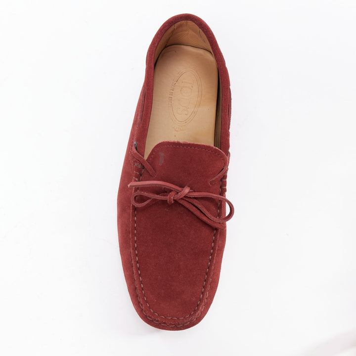 TOD'S Gommino red suede leather dot sole driving loafers UK7 EU41