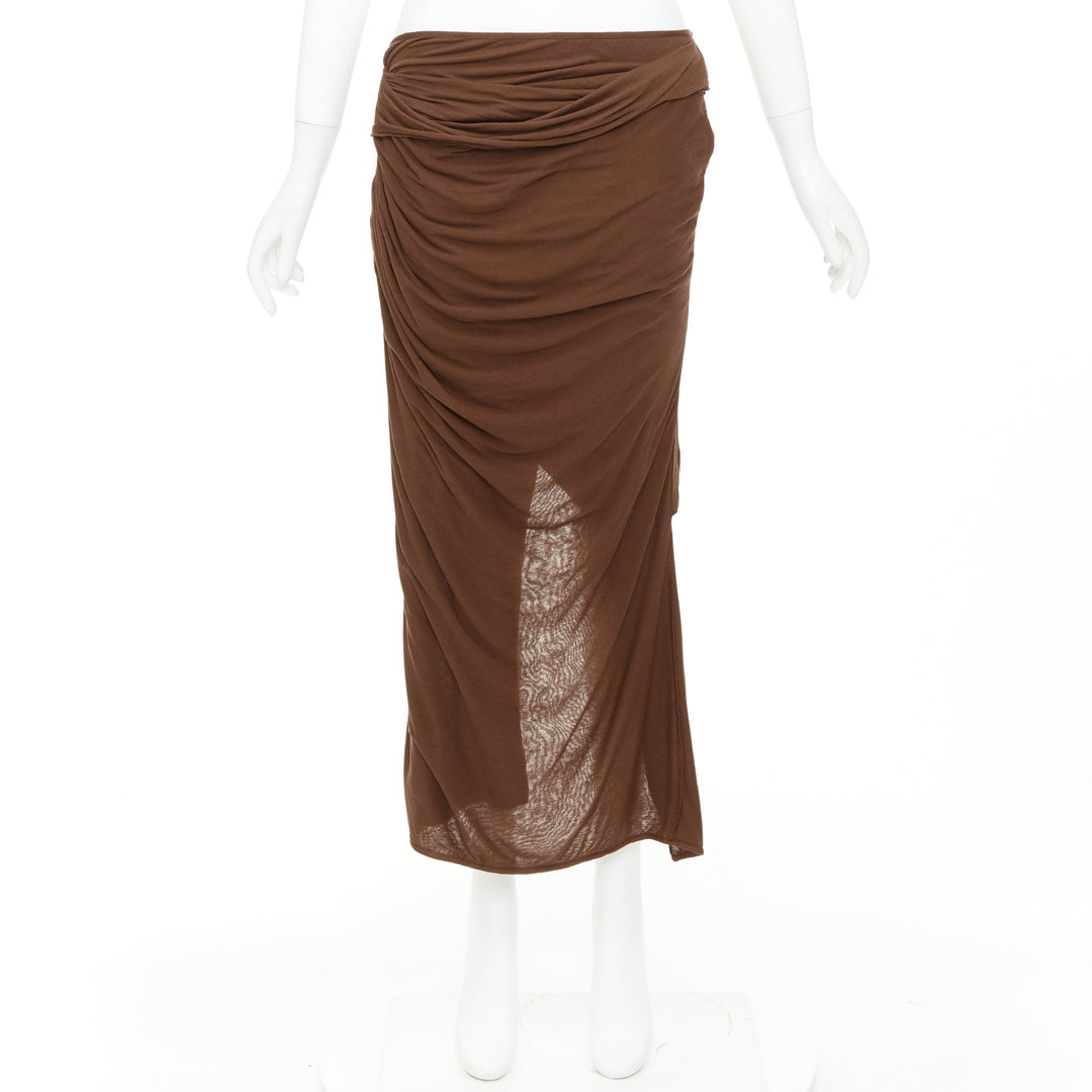 GIVENCHY brown draped jersey ruched back asymmetric high low hem skirt