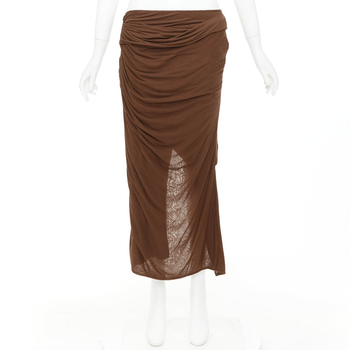 GIVENCHY brown draped jersey ruched back asymmetric high low hem skirt