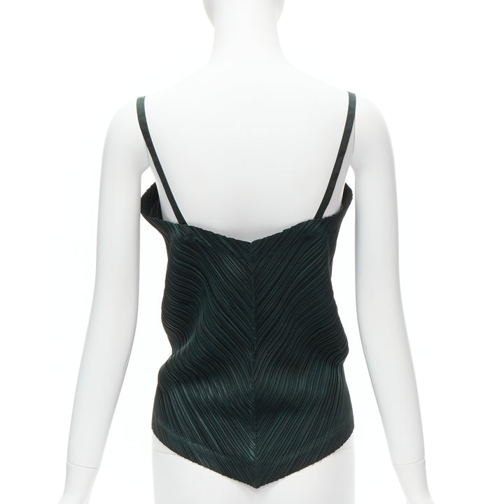 ISSEY MIYAKE dark green spaghetti strap plisse camisole vest top M