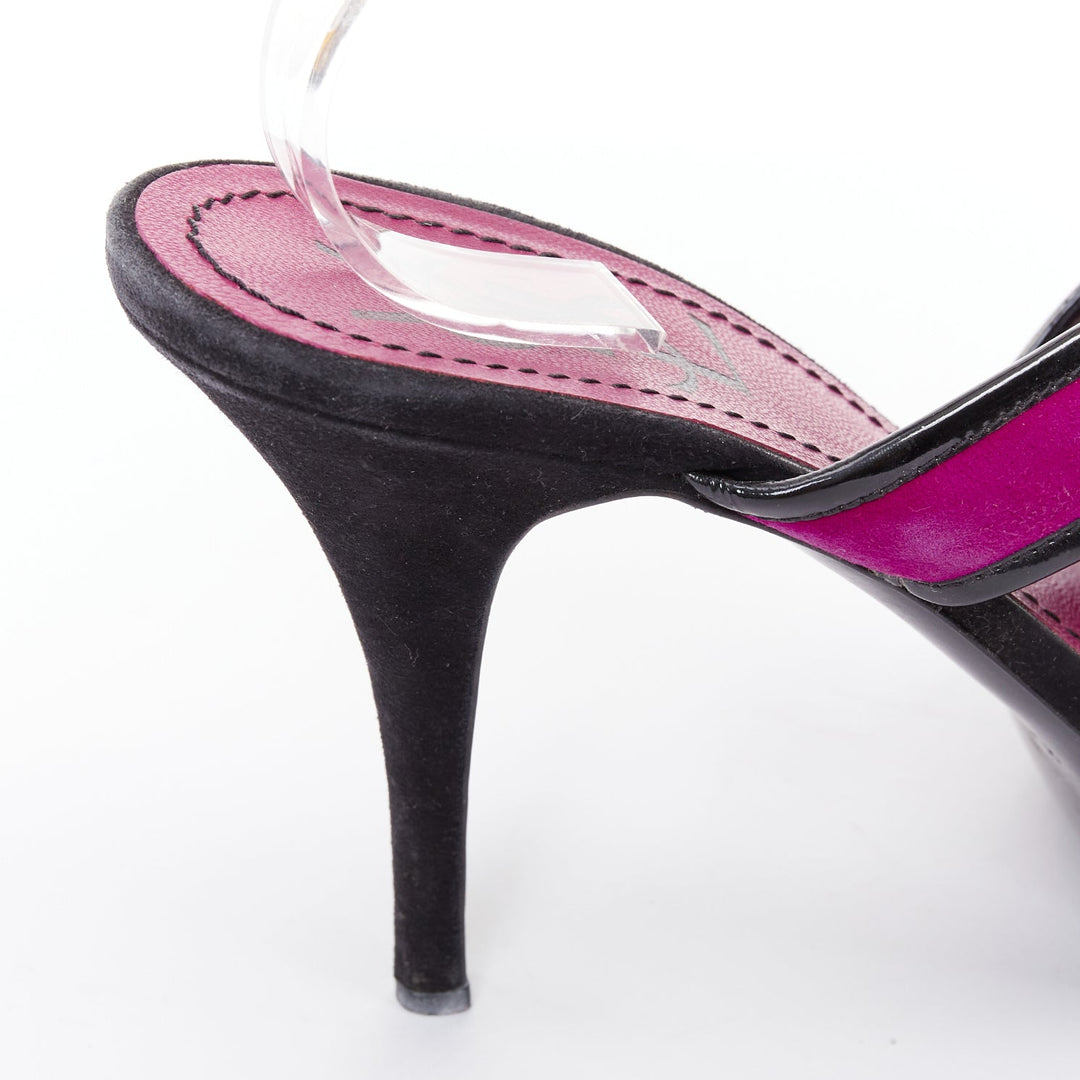 YVES SAINT LAURENT Vintage purple suede black platform slip on mule sandals EU40