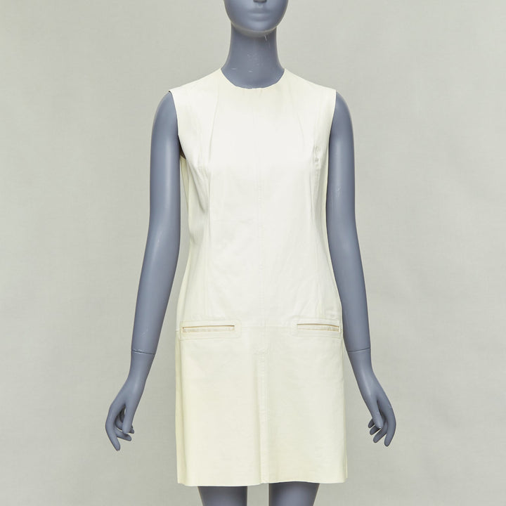 OLD CELINE Phoebe Philo cream kangaroo leather pocketed shift dress FR36 S