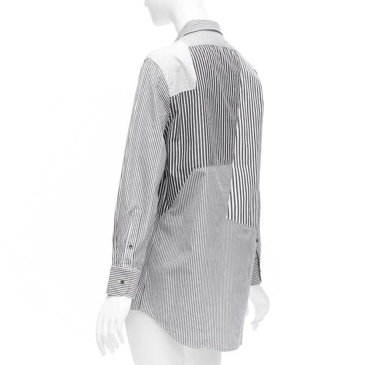 ALEXANDER MCQUEEN grey white cotton mixed stripes patchwork shirt Sz.16 L