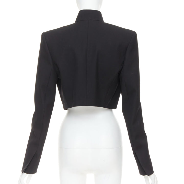 ALEXANDRE VAUTHIER black pop stand collar cropped blazer short tuxedo jacket