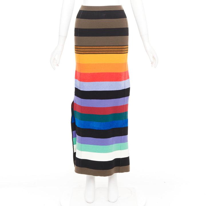 CHRISTOPHER JOHN ROGERS multicolor rainbow stripe knit side slit maxi skirt XS