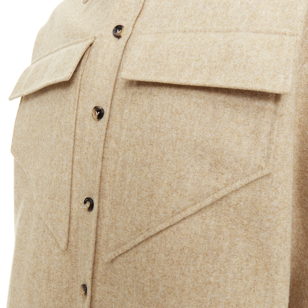 BOTTEGA VENETA 2020 beige double faced wool felt angular pocket overshirt EU38 S