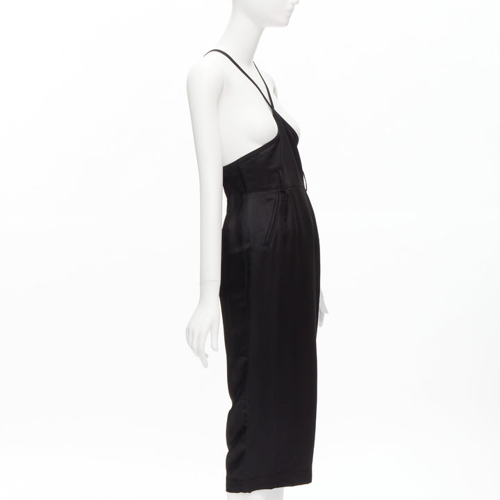 JEAN PAUL GAULTIER FEMME Vintage black twill cross strap dungaree dress FR40 L
