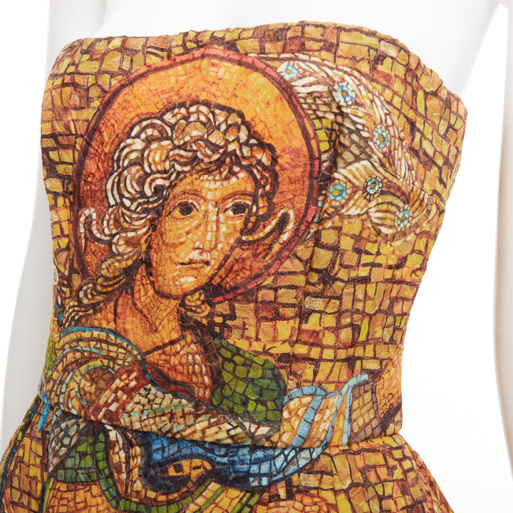rare DOLCE GABBANA 2013 Runway gold Byzantine mosaic stain glass dress IT36 XXS