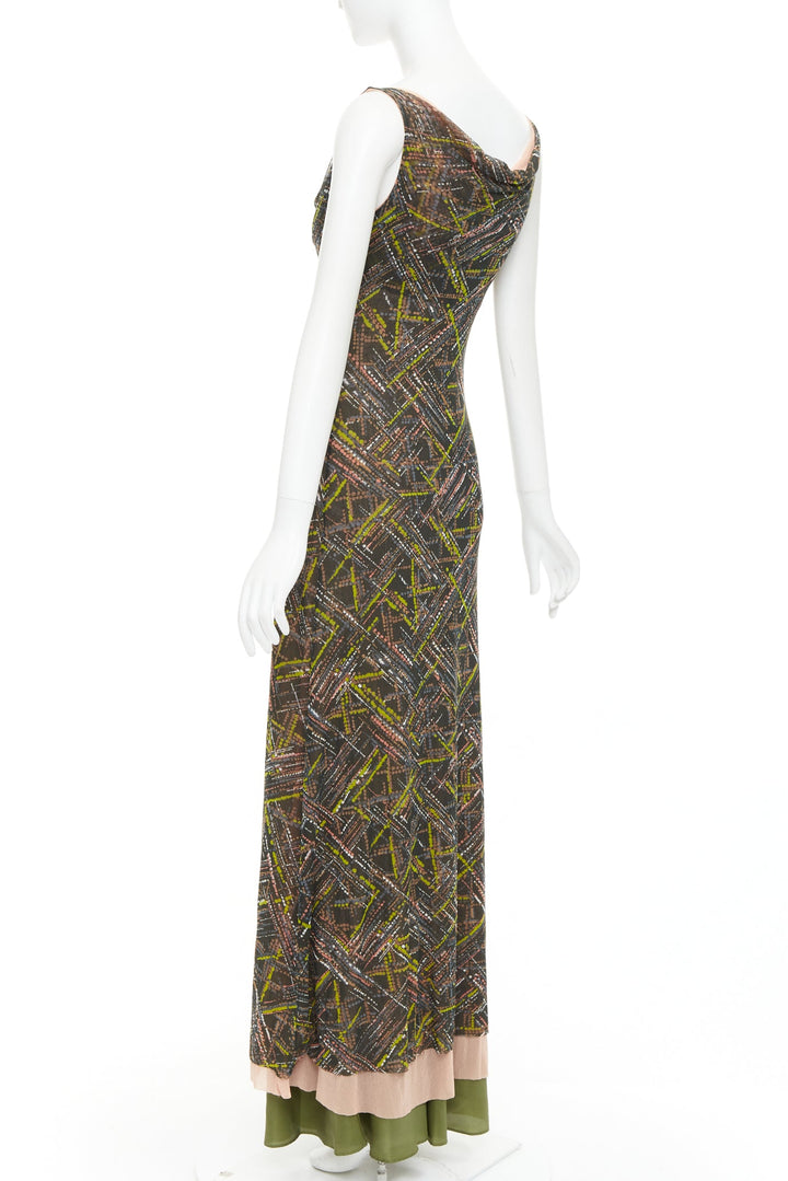 SEVERINE PERAUDIN Vintage Sinop brown opium purple abstract long dress M