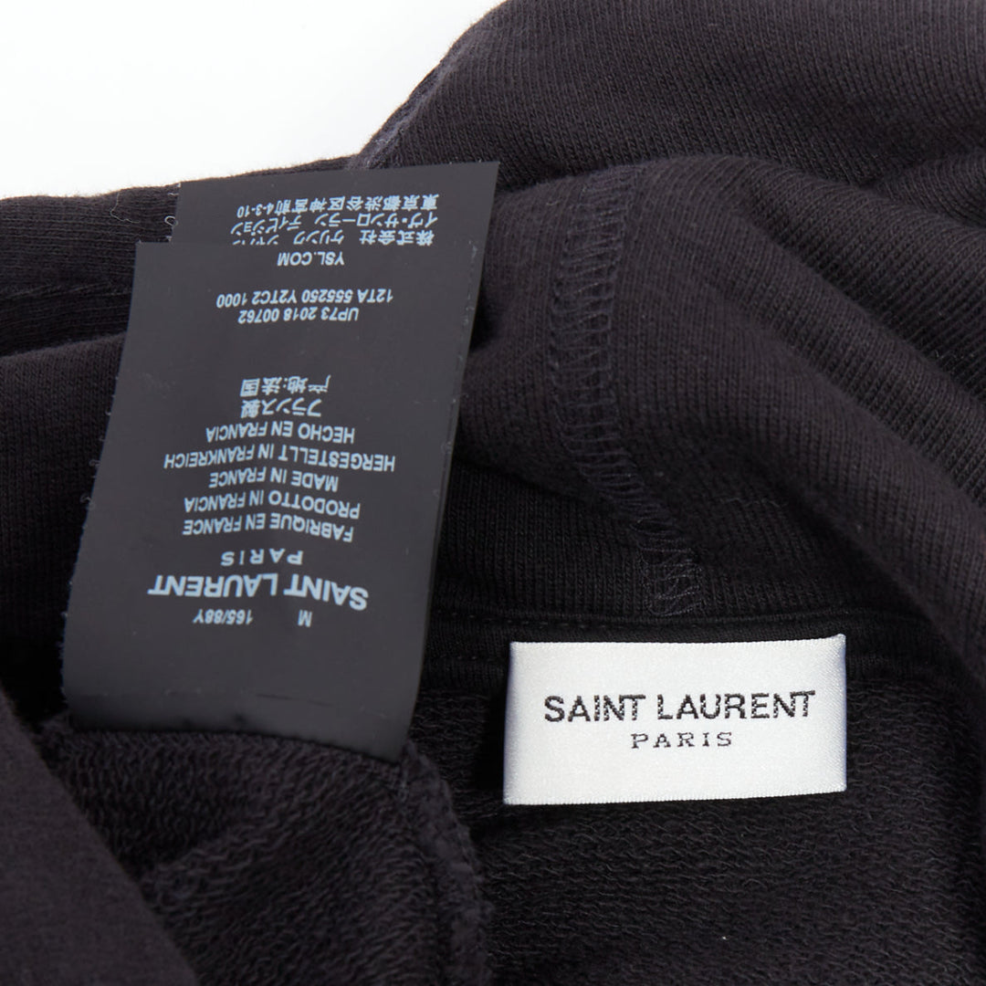 SAINT LAURENT 2018 black cotton silver cowboy drawstring hoodie M