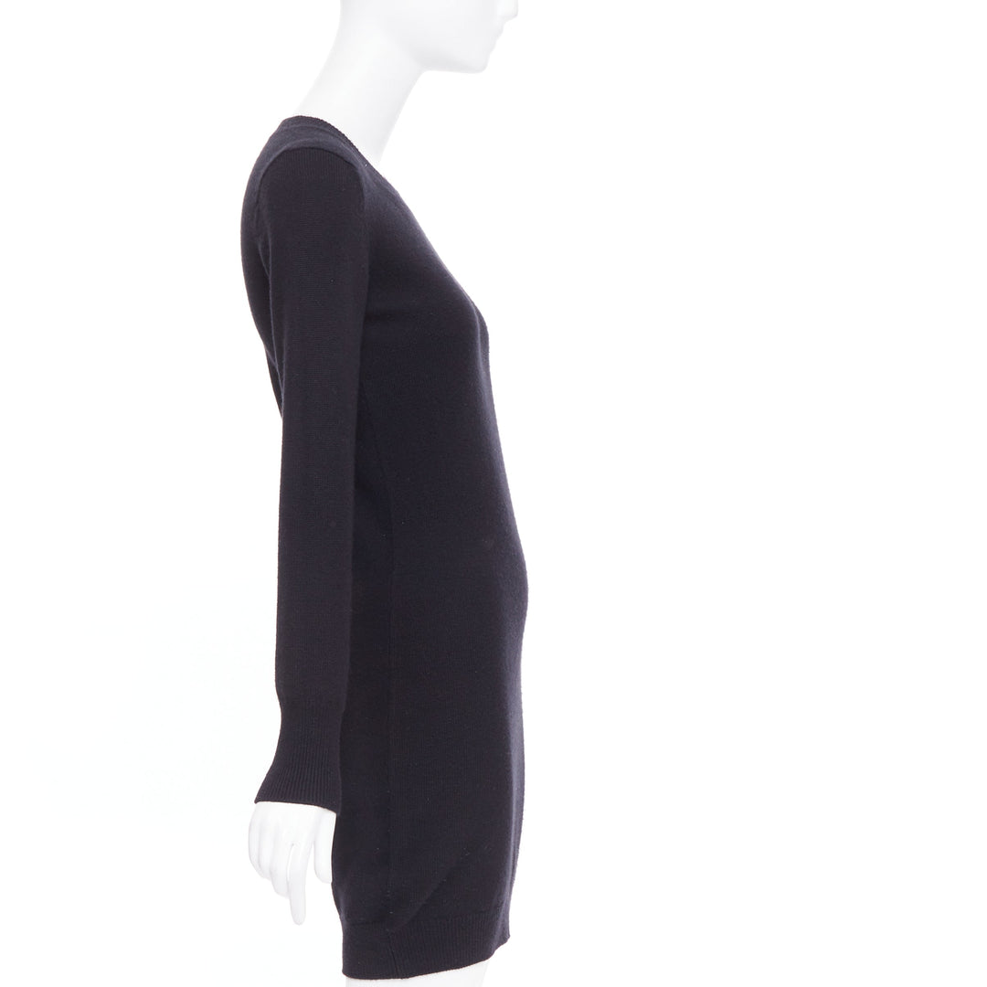 CHANEL 100% cashmere black gold CC logo turnlock shoulder sweater dress FR34 XS