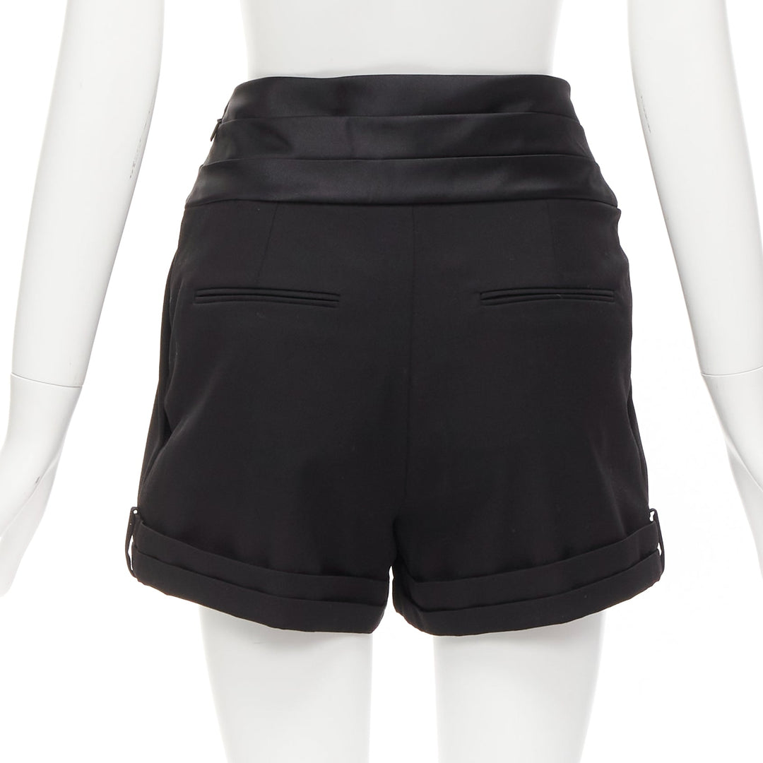 SAINT LAURENT 2019 black virgin wool cumberband high waist shorts FR36 S