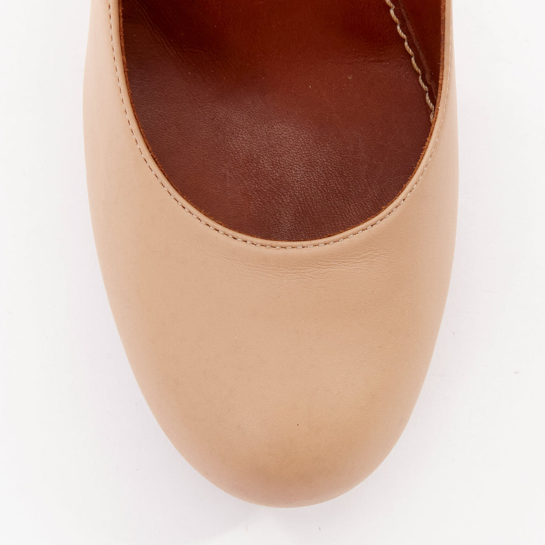 LANVIN 2010 Runway nude leather gold chunky chain wooden platform pumps EU36.5