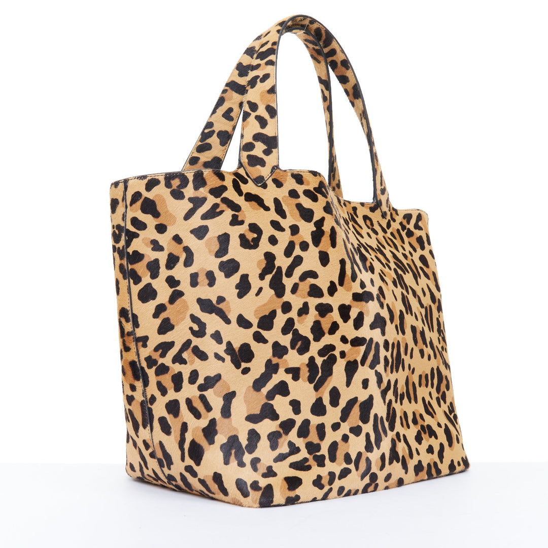 ALAIA 2025 Le Cabas Brun Sepia leopard print calf hair large open top tote bag