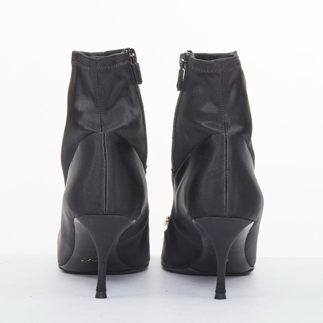ROGER VIVIER Flower Strass black silk satin crystal buckle sock booties EU40