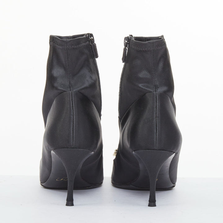 ROGER VIVIER Flower Strass black silk satin crystal buckle sock booties EU40