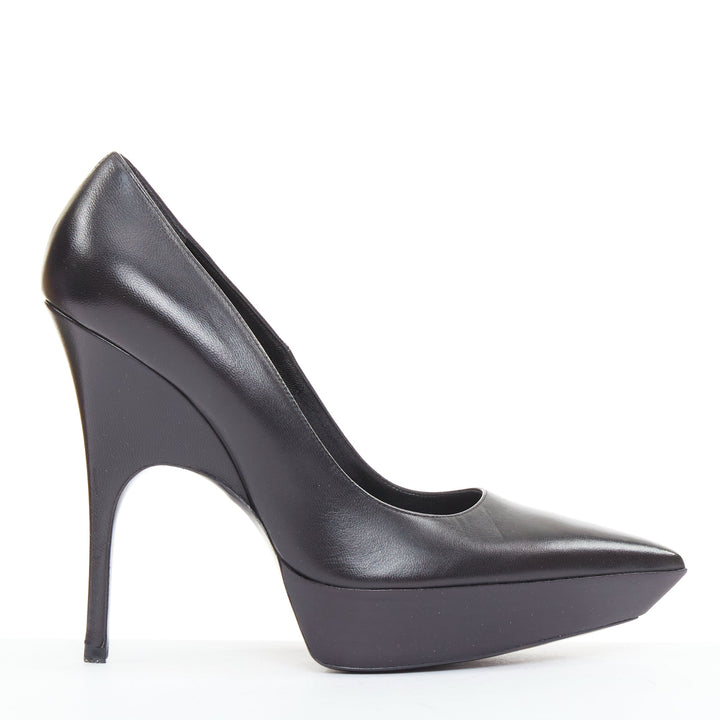 BALENCIAGA Chevreau Brilliant black calf leather sculpted platform pumps EU37