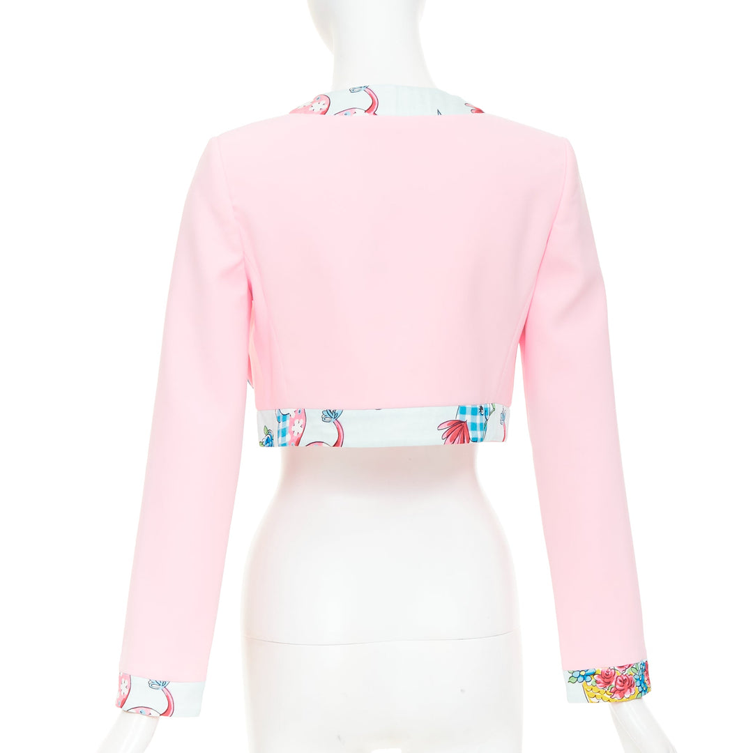 MOSCHINO COUTURE! 2022 Runway Calico Animals pink blue bolero jacket IT38 XS