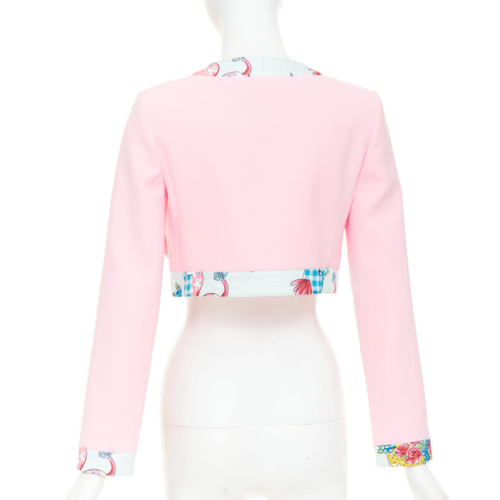 MOSCHINO COUTURE! 2022 Runway Calico Animals pink blue bolero jacket IT38 XS