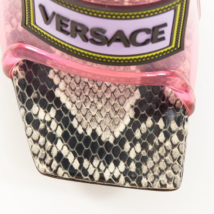 VERSACE 2019 Runway 90s Vintage Logo transparent pink PVC mules EU38.5 US8.5