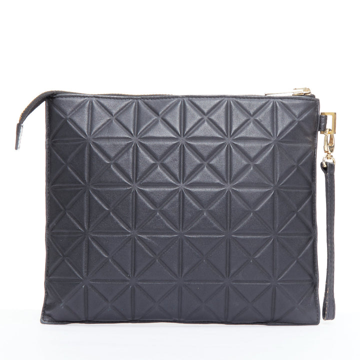 rare GARETH PUGH black leather geometric zip wrist clutch bag