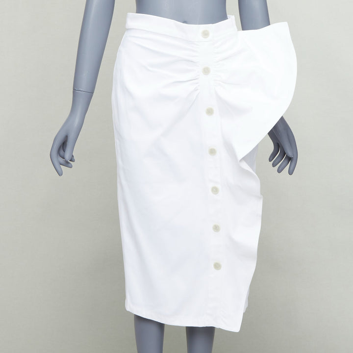 MAX MARA SFILATA white cotton asymmetric ruffles button skirt IT36 XXS