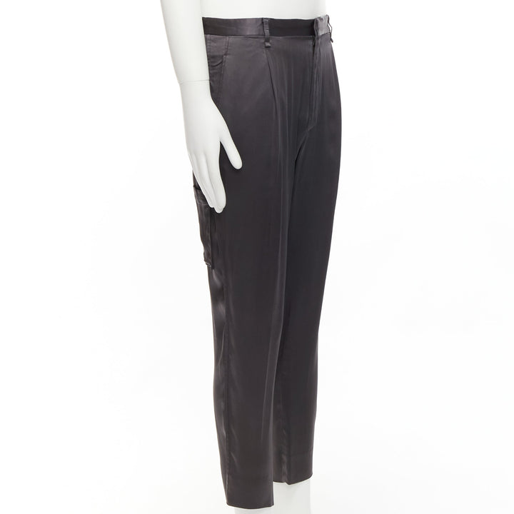 LANVIN grey acetate blend pleated front back pockets cuffed pants IT46 S