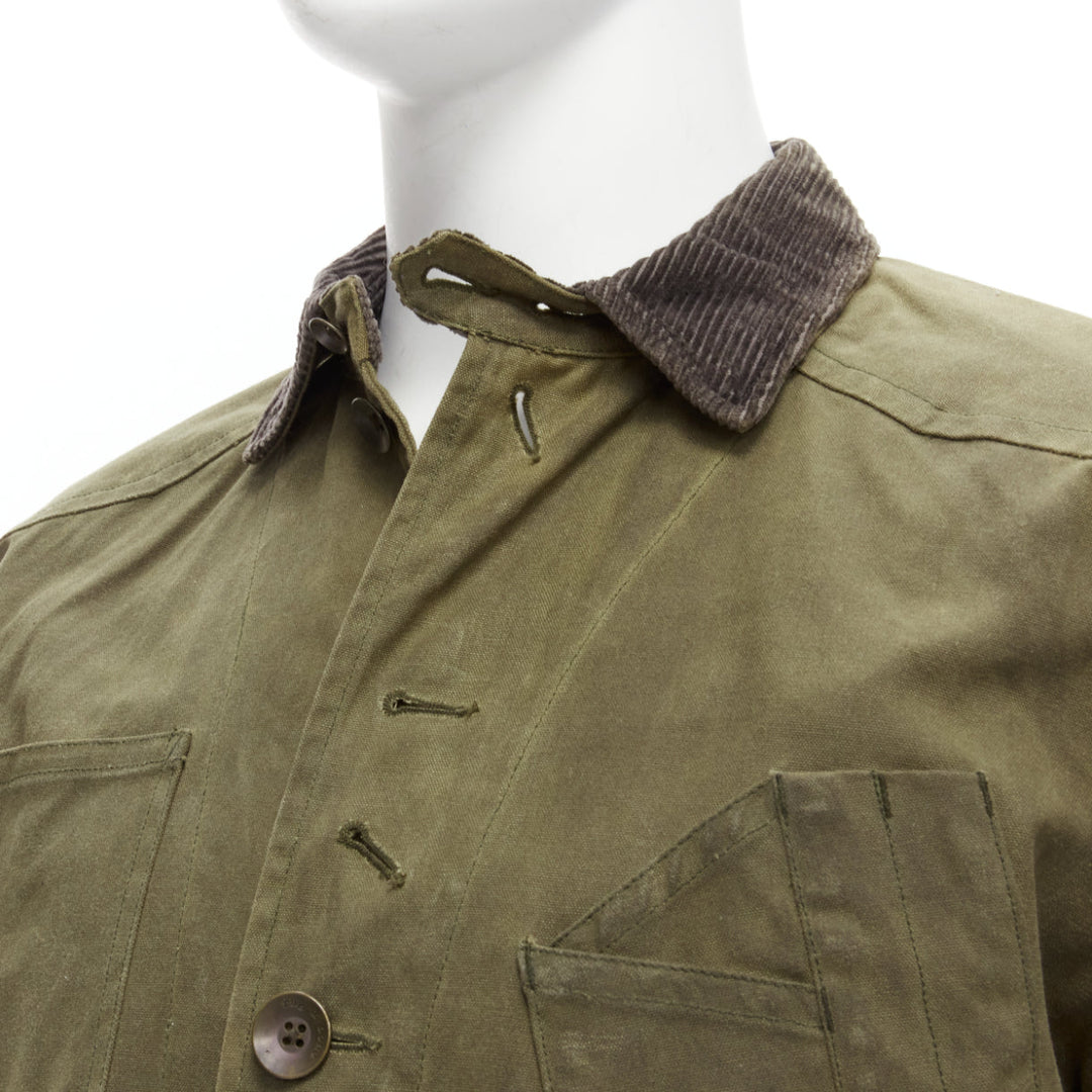 RAG & BONE Barneys green waxed cotton corduroy collar 4 pockets jacket US38 M