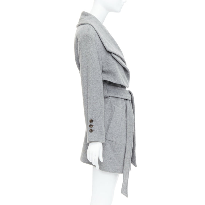 HANII Y grey wool angora oversized gun flap belted coat FR38 S