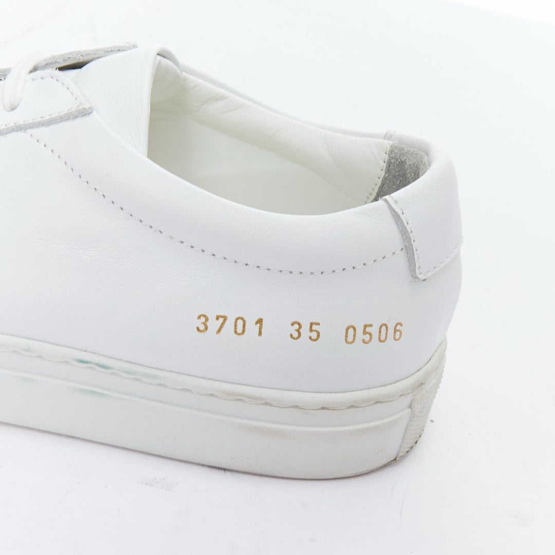 COMMON PROJECT WOMAN white leather gold text sneakers EU35