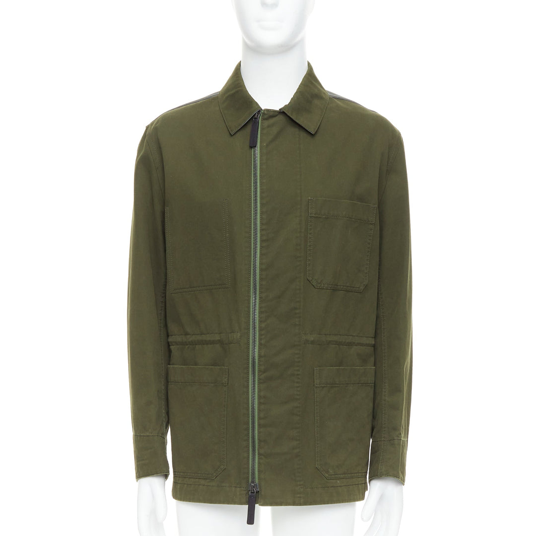 BERLUTI Haider Ackermann Runway green cotton leather back safari coat IT50 L