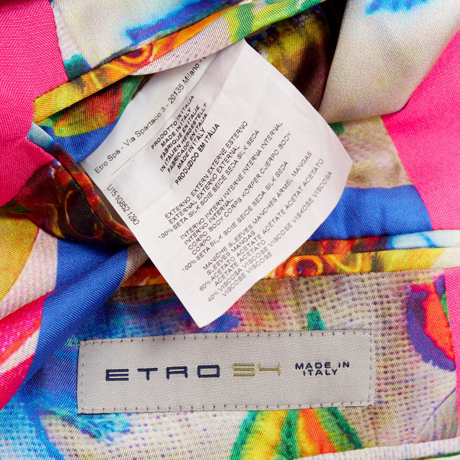 ETRO 100% silk magenta pink  pocket flap single breasted blazer IT54 2XL