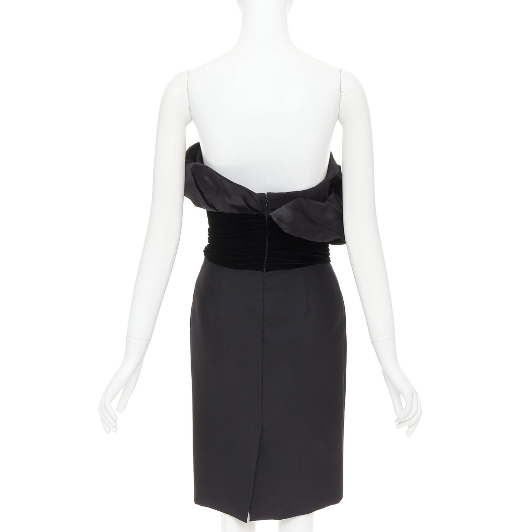 ALEXANDRE VAUTHIER black crystal pave brooch velvet belt satin strapless dress