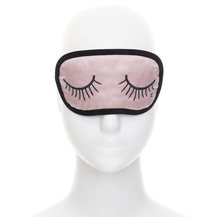 rare CHANEL pink 100% silk CC tear eyelash embroidery sleeping mask pouch set