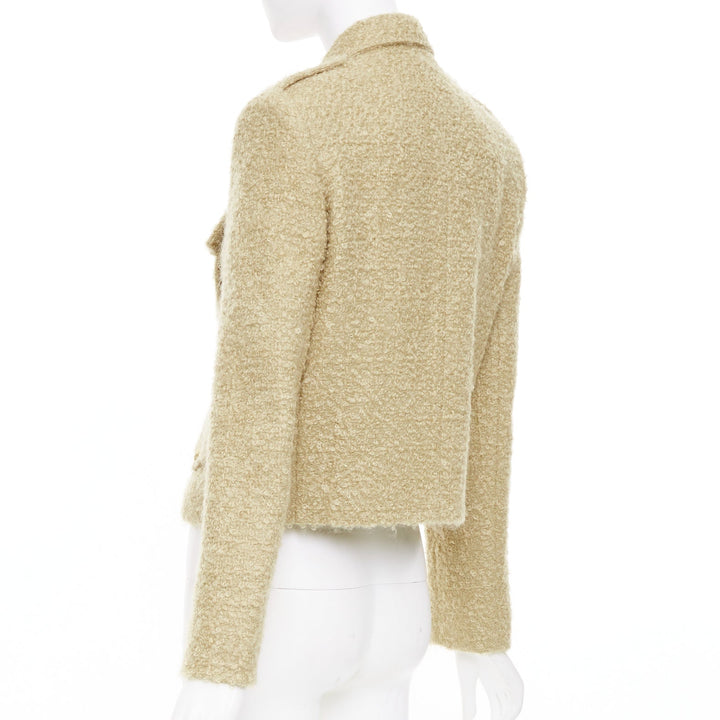 CELINE 2023 Chasseur Jacket beige mohair boucle military crop jacket FR38 M