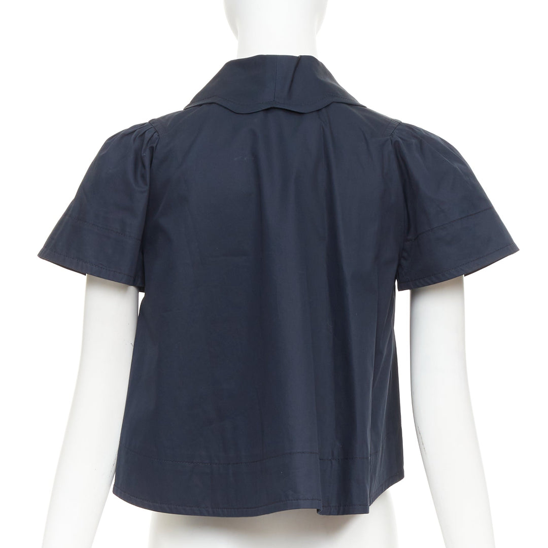 CHARLES ANASTASE 10 CORSO COMO navy smiley button flared crop top shirt FR36 S