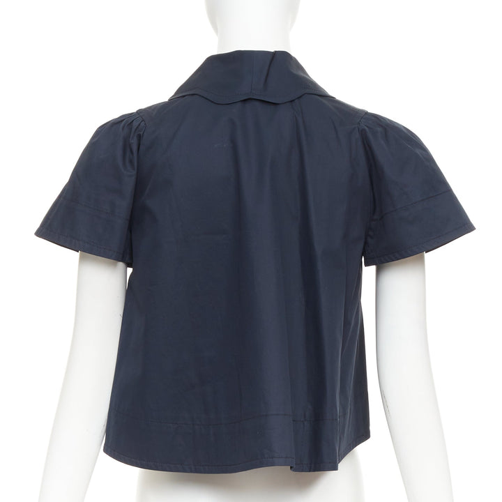 CHARLES ANASTASE 10 CORSO COMO navy smiley button flared crop top shirt FR36 S