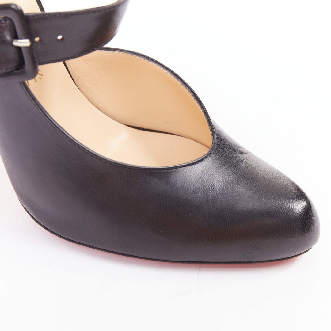 CHRISTIAN LOUBOUTIN Miyousra 100 black goat skin buckle D'Orsay pumps EU37.5