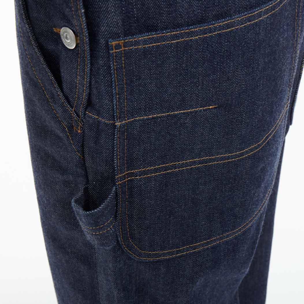 CHRISTIAN DIOR oblique cuffed dark blue raw denim straight overalls FR36 S