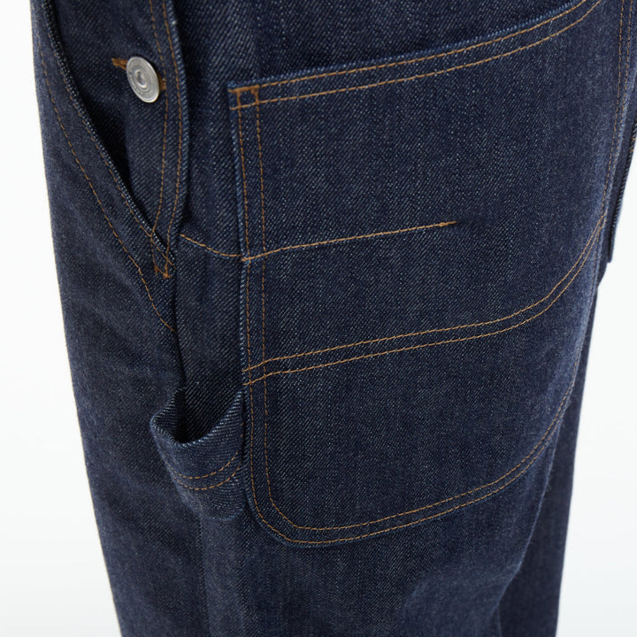 CHRISTIAN DIOR oblique cuffed dark blue raw denim straight overalls FR36 S