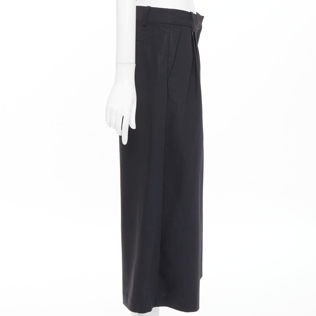 TIBI black low sheen fabric pleated front wide cropped trousers culottes US0 XS
