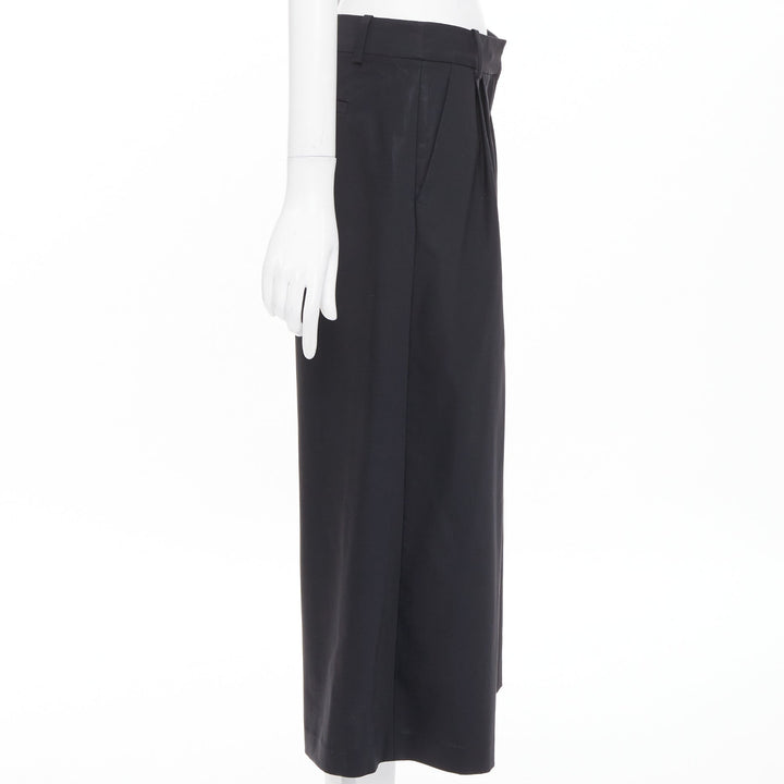 TIBI black low sheen fabric pleated front wide cropped trousers culottes US0 XS
