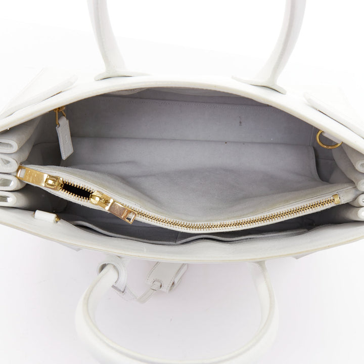 SAINT LAURENT Sac du Jour Small white grained leather executive tote bag