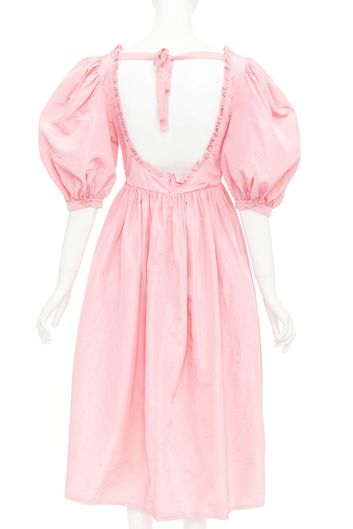 MIU MIU 2020 pink silk white flower embroidered smocked Cottage dress IT40 S