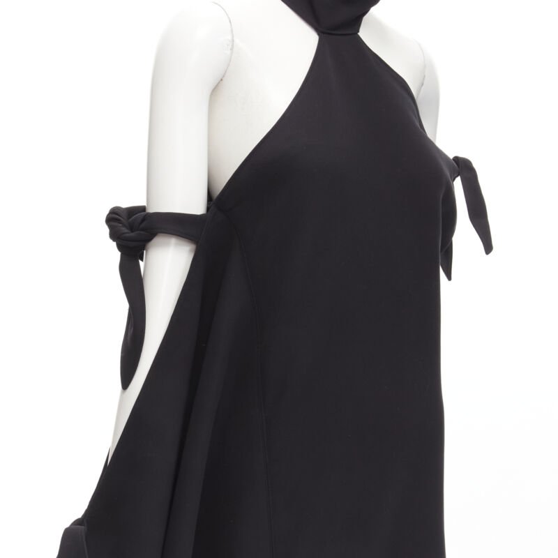 ROSIE ASSOULIN 2015 Runway black cold shoulder high slit halter gown dress US2 S