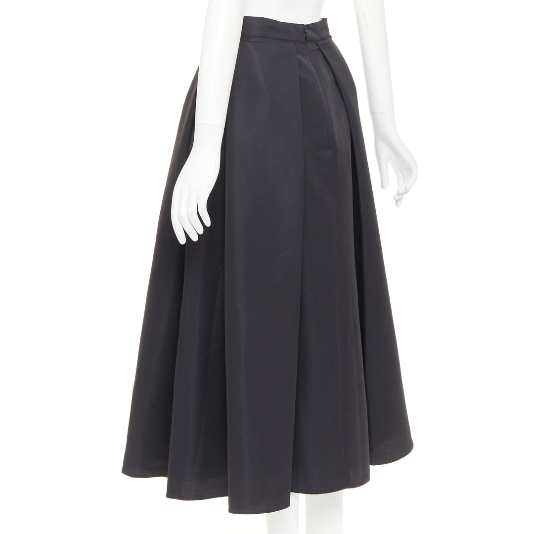 SACHIN AND BABI Leighton black satin crepe box pleat tea flared skirt US2 S